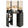 Corner Vanity Desk with 3-Color LED Lighted Mirror and Power Outlet