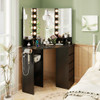 Corner Vanity Desk with 3-Color LED Lighted Mirror and Power Outlet