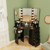 Corner Vanity Desk with 3-Color LED Lighted Mirror and Power Outlet