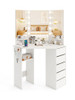 Corner Vanity Desk with 3-Color LED Lighted Mirror and Power Outlet