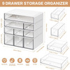 Desk Storage Organizer with 9 Drawers, 4 Tiers Stackable Desktop Craft Storage Drawers, Clear Storage Box Caddy for Stationary Makeup Jewelry Office Craft Supplies (White)
