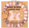 Easter Basket Stuffers Bracelet – Handmade Gemstone Bunny Bracelet with Cute Bunny Card and Gift Box, Stretch Beaded Jewelry Holiday Gift