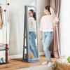 360° Swivel Jewelry Armoire, Lockable Jewelry Cabinet with Full-Length Mirror, Storage Shelves, Gray