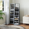 360° Swivel Jewelry Armoire, Lockable Jewelry Cabinet with Full-Length Mirror, Storage Shelves, Gray