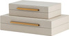 Set of 2 Beige Shagreen Decorative Storage Boxes with Gold Metal Handles – Faux Leather Jewelry Memory Boxes