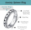 Anxiety Relieve Rings 925 Sterling Silver Spinner Fidget Ring Worry Stress Relieving Boredom ADHD Autism Ring Platinum Plated Jewelry Birthday Gifts for Women Men