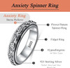 Anxiety Relieve Rings 925 Sterling Silver Spinner Fidget Ring Worry Stress Relieving Boredom ADHD Autism Ring Platinum Plated Jewelry Birthday Gifts for Women Men