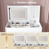 Flip Top Vanity Desk with LED Lighted Mirror & Built-in Outlet - Makeup Vanity Table with 2 Drawers, Open Storage, Hooks for Jewelry (No Stool Included)