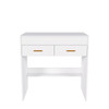 Flip Top Vanity Desk with LED Lighted Mirror & Built-in Outlet - Makeup Vanity Table with 2 Drawers, Open Storage, Hooks for Jewelry (No Stool Included)