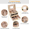 Jewelry Case Organizer 3-layer Lockable Travel Jewelry Box PU Leather Storage Display Case with Mirror Protective