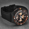Franck Dubarry Men's 'Diver' Big Date Orange Dial Black Rubber Strap Automatic Watch DIV-03