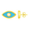 14K Yellow Gold Blue Evil Eye Earrings with Enamel