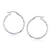 14k White Gold Diamond Cut Hoop Earrings(2x30mm)