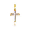 14k Two-Tone Gold Cross Pendant with an Ornate Budded Style