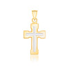 14k Two-Tone Gold Dual Cross Design Pendant with Block Ends