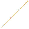 14k Three-Toned Yellow White and Rose Gold Anklet with Textured Ovals