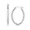Sterling Silver Hoop Diamond Cut Texture Earrings with Rhodium Plating(2x15mm)