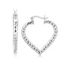 Sterling Silver Rhodium Plated Heart Style Hoop Diamond Cut Earrings(3x22mm)