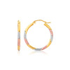14k Tri-Color Textured Hoop Earrings (2x22mm)