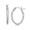 Sterling Silver Rhodium Plated Small Oval Hoop Diamond Cut Textured Earrings(2x10mm)