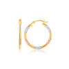 Tri-Color Hoop Earrings with Diamond Cut Accents in 14k Gold(2x15mm)