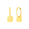 14k Yellow Gold Huggie Style Hoop Earrings with Square Drops