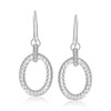 Sterling Silver Rhodium Finished Diamond Embellished Oval Rope Drop Earrings