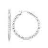 Sterling Silver Faceted Motif Large Hoop Earrings with Rhodium Plating(4x25mm)