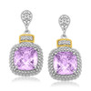 18k Yellow Gold & Sterling Silver Cushion Amethyst & Diamond Earrings (.05cttw)