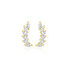 14k Yellow Gold Leaf Motif Climber Post Earrings with Marquise Cubic Zirconias