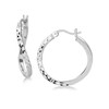 Sterling Silver Rhodium Plated Twist Style Hoop Diamond Cut Earrings (2x20mm)
