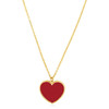 14k Yellow Gold High Polish Heart Red Cornelia Paste Necklace