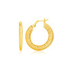 14k Yellow Gold Greek Key Medium Hoop Earrings with Flat Sides