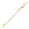 14k Tri-Color Gold Anklet with Multi Color Heart Stations