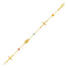 14k Tri Color Gold Bracelet with Crosses Cubes and Medallions