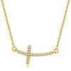 14k Yellow Gold Diamond Accented Curved Cross Necklace (.11cttw)