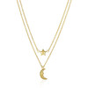 14k Yellow Gold Double-Strand Chain Necklace with Puff Moon and Star