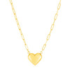 14k Yellow Gold Paperclip Chain Necklace with Puffed Heart