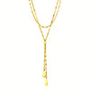 14k Yellow Gold Double Strand Chain with Puffed Heart Lariat Necklace