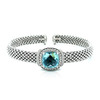 Popcorn Texture Cuff Bangle with Blue Topaz and Diamonds in Sterling Silver