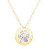 14k Yellow Gold Necklace with Dog Paw Print Symbol in Mother of Pearl