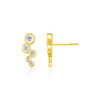 14k Yellow Gold Climber Post Earrings with Circles and Cubic Zirconias