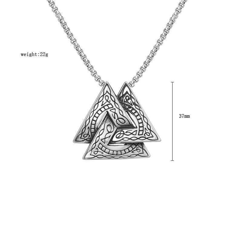 Retro Viking Triangle Necklace for Men & Women, Stainless Steel Pendant with Pearl Chain, Norse Style Fashion Jewelry