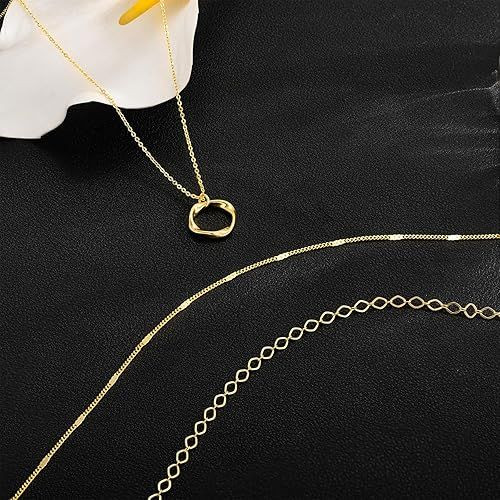 14K Gold Plated Layered Necklaces for Women Trendy, Stackable Dainty Gold Plated Chain Necklace Layering Beach Cute Fashion Pendant Choker Necklaces Jewelry Set Gifts for Women