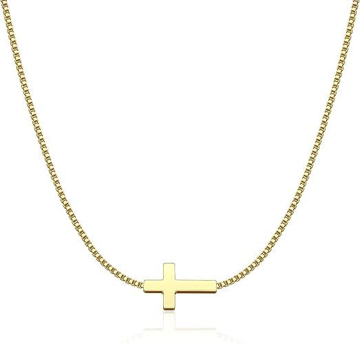 Cross Necklace for Women 14K Gold Silver Plated Dainty Small Cross Pendant Choker Simple Trendy Cute Cross Charm Chain Necklace Easter Basket Stuffers Baptism Religious Faith Jewelry Gift
