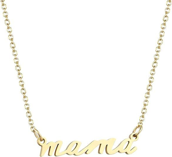 Mama Necklace for Women, 14K Gold Plated Dainty Mom Necklace Non Tarnish Jewelry for Mama, Mother Gifts for New Mom, First Time Mommy Gifts