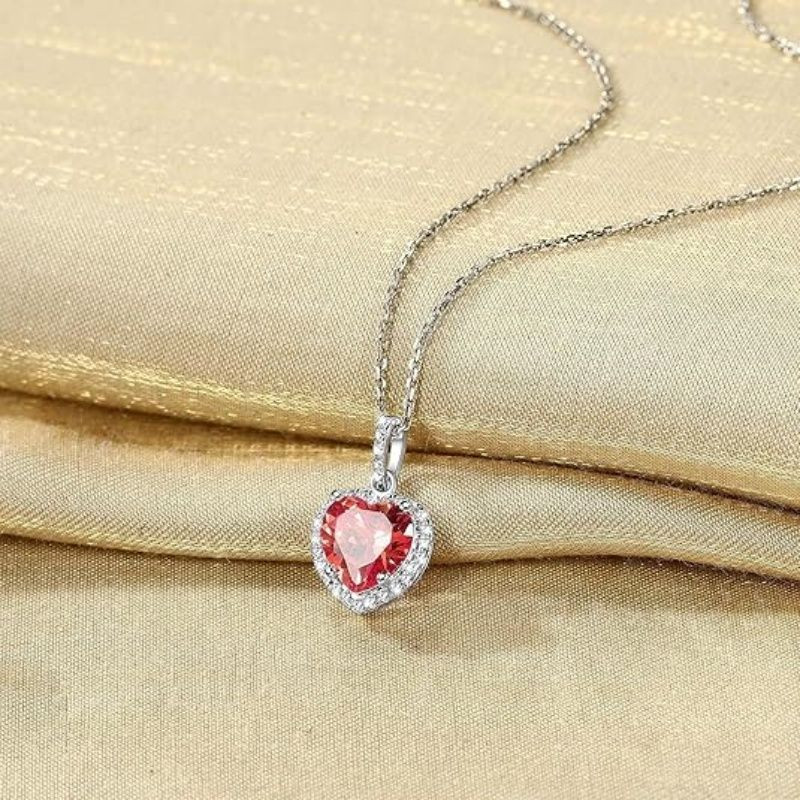 Sparkling 925 Sterling Silver Birthstone Necklaces for Women, Created Heart/Round/Teardrop/Square Crystal Solitaire Pendant Diamond Necklace, Great Birthday/Anniversary/Wedding Gifts