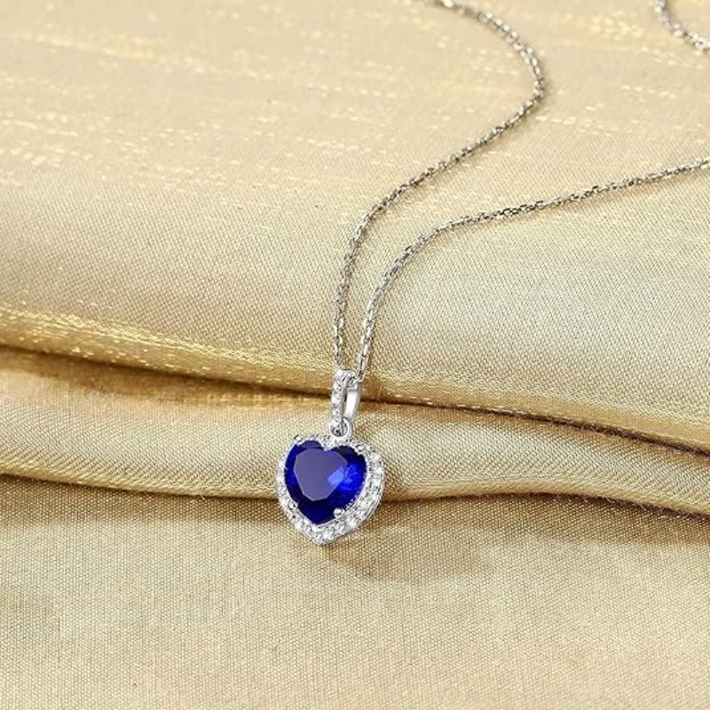 Sparkling 925 Sterling Silver Birthstone Necklaces for Women, Created Heart/Round/Teardrop/Square Crystal Solitaire Pendant Diamond Necklace, Great Birthday/Anniversary/Wedding Gifts