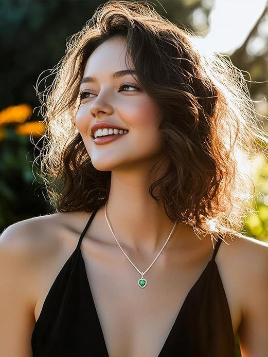 Sparkling 925 Sterling Silver Birthstone Necklaces for Women, Created Heart/Round/Teardrop/Square Crystal Solitaire Pendant Diamond Necklace, Great Birthday/Anniversary/Wedding Gifts