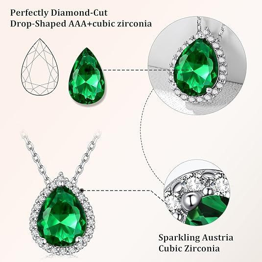 Sparkling 925 Sterling Silver Birthstone Necklaces for Women, Created Heart/Round/Teardrop/Square Crystal Solitaire Pendant Diamond Necklace, Great Birthday/Anniversary/Wedding Gifts